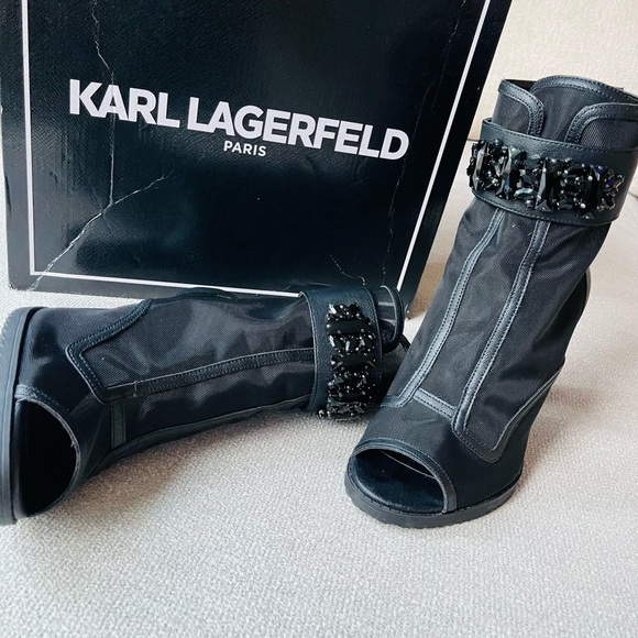 Karl Lagerfeld Paris Blayze Jewel Ornament Ankle Strap Peep Toe Booties - Picture 1 of 12